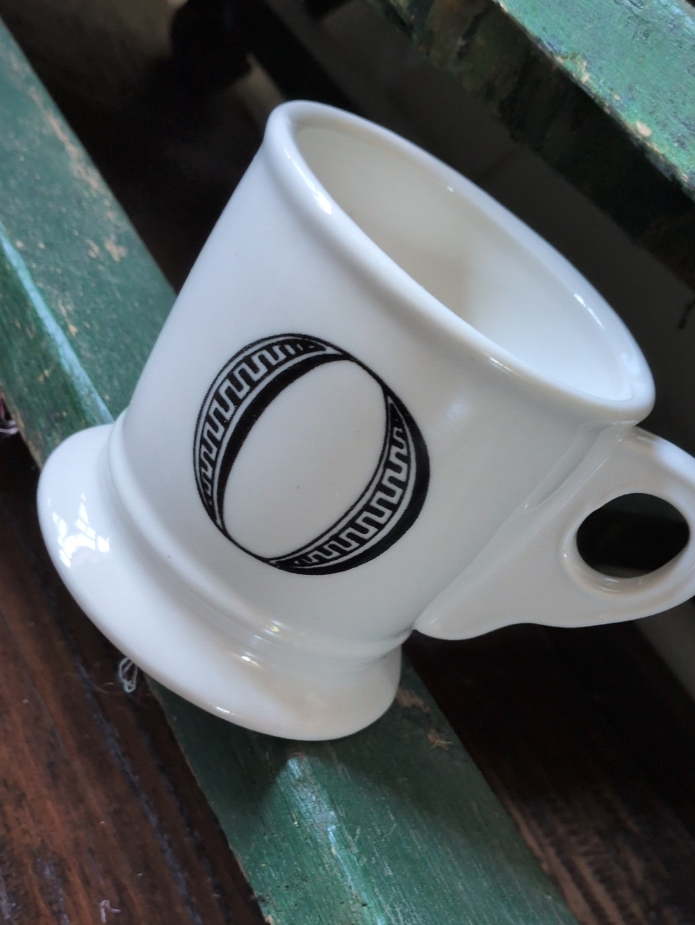 ANTHRO I Black & White 'O' Monogram Stoneware Barbershop Cup Shaped Mug